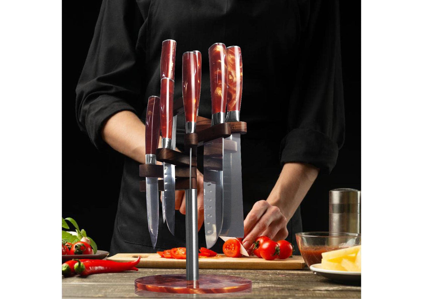 Flint kitchen knife set 5 pieces, extremely sharp cooking knives made of high quality stainless steel, professional knife set with ergonomic resin handle in gift box.