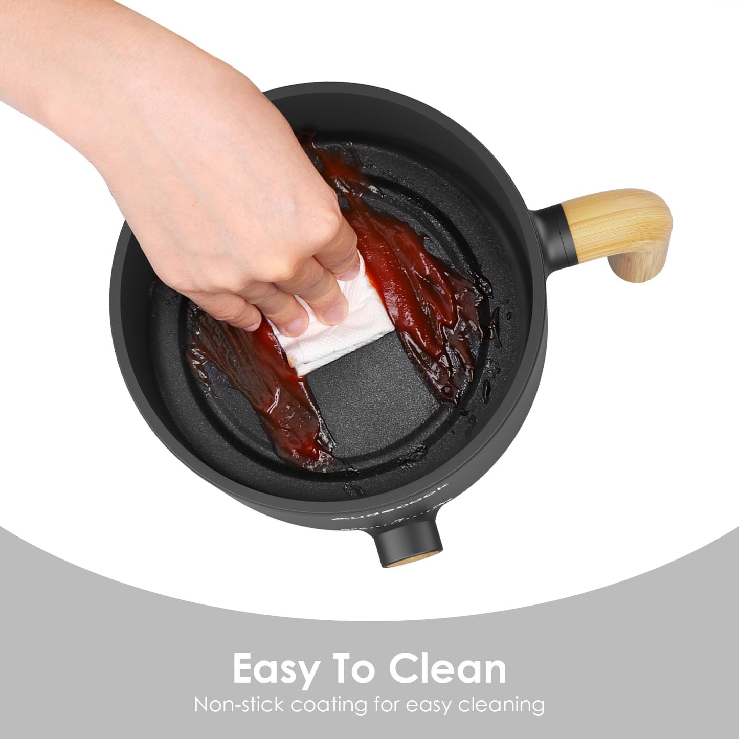 Audecook Electric Hot Pot, 1.5L Portable Mini Non-Stick Multicooker, Fast Ramen Cooker, Travel Electric Skillet with Dual Power Control for Steak/Noodles/Soup/Egg/Oatmeal