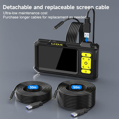 ILIHOME endoscope camera with light, industrial endoscope inspection camera 4.3 IPS screen waterproof snake camera pipe camera channel endoscope camera with 8 LED lights-5M