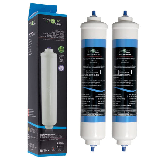 2x FilterLogic FFL-191X external water filters replace SAMSUNG DA29-10105J, HAFEX/EXP, HAFEX EXP/LG 5231JA2010B, 5231JA2010C / HAIER 0060823485A / WHIRLPOOL USC-100 refrigerator filters - Filter