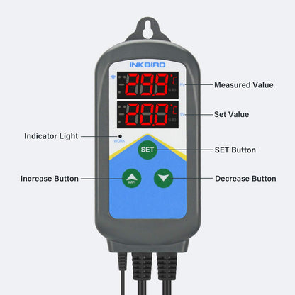 Inkbird WiFi Thermostat, dual time cycles, alarm function, two outlets (heating only).