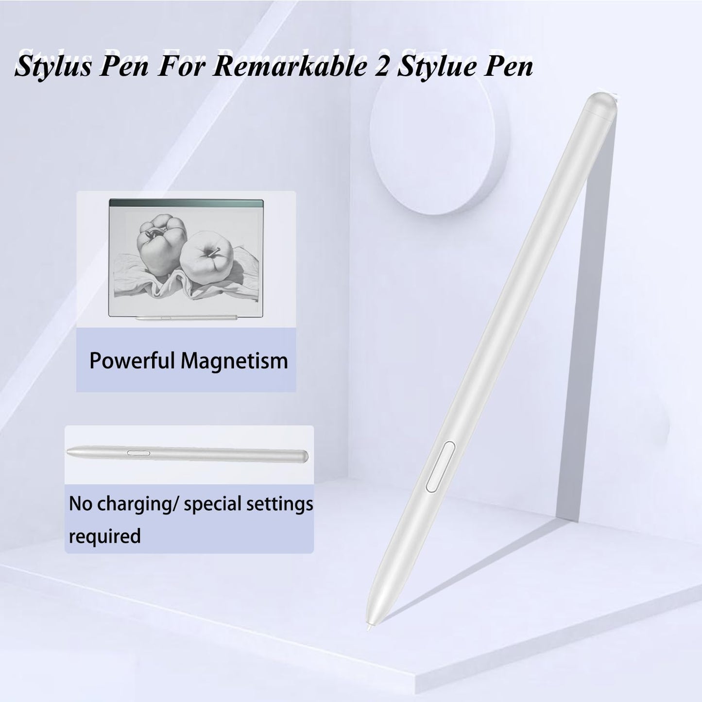 Marker pen, compatible with Remarkable 2 tablet notebooks, Marker Plus with integrated eraser function, no charging required, digital experience with free pen tips/feathers (beige)