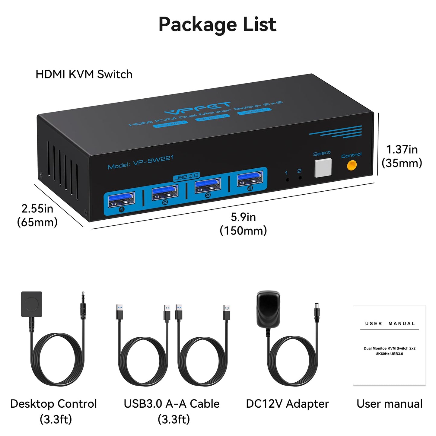 CMSTEDCD 8K60Hz HDMI KVM Switch Dual Monitor 4K120Hz USB3.0 KVM Switch for 2 Computers Sharing 2 Monitors and 4 USB Ports for Mouse Keyboard Printer with External Extension Controller 2 USB Cables