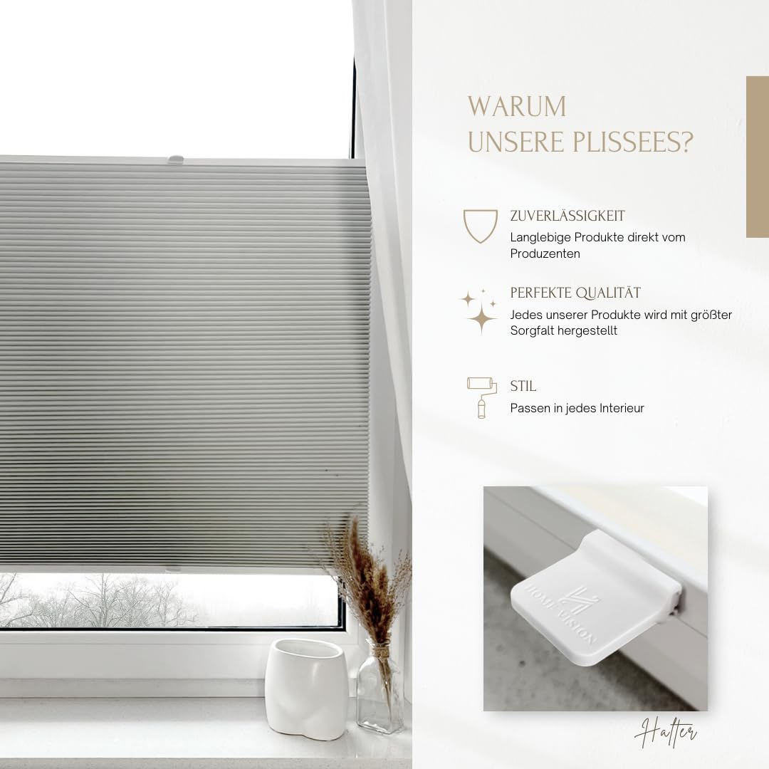 Home-Vision® Premium Double Pleated Honeycomb Pleated Shade without Drilling with Clamp Fix (White-Cream, W75cm x H120cm) Modern Clamp Fix Pleated Shade with Heat and Sun Protection for Windows Thermo.