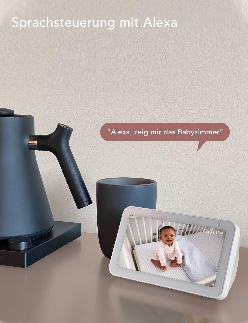 Nooie baby monitor, 360 baby camera WiFi, baby monitor with camera and mobile app, 1080P HD night vision, AI tracking, two-way audio, compatible with Alexa, and 2.4Ghz WiFi.