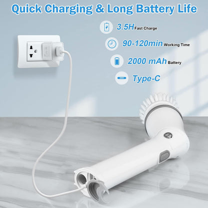 Electric cleaning brush, Electric Spin Scrubber Cordless with 6 interchangeable drill brush heads and adjustable handle, shower cleaning brush tub floor tile mop set for bathroom tile floor car.