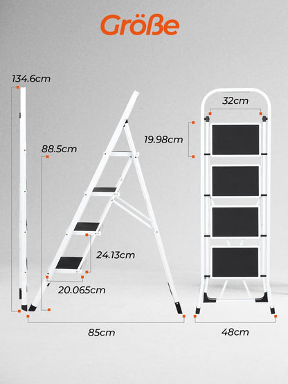 HOUSE DAY Folding 4 Step Ladder with Handle, Step Ladder for Kitchen Home Outdoor Adults, Non-Slip Folding Step Stool for Household and Office, Foldable Ladder Load Capacity up to 150 kg