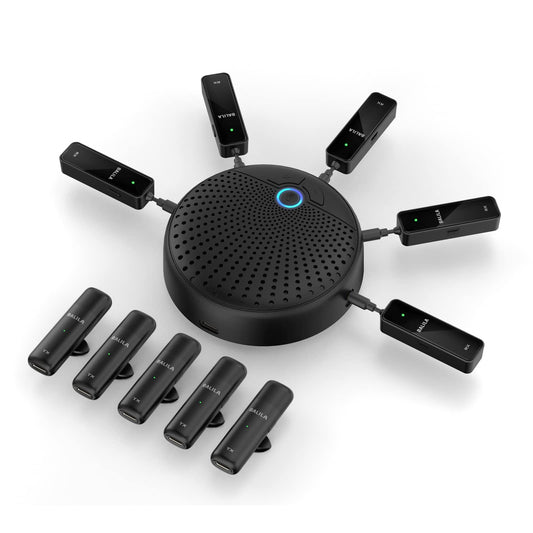 BALILA USB Conference Speaker Computer Conference Microphone, Speaker with 5 Microphones + 5 Receivers, 360º Speech Recognition, Hands-free Calling for Zoom, Skype, Online Classes.