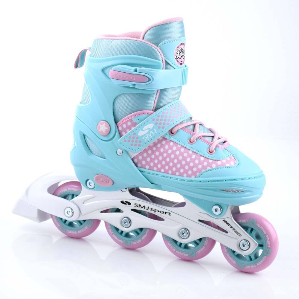 SMJ Lily Kids Girls Set 2in1 Inline Skates/Ice Skates ADJUSTABLE | ABEC-7 Roller Skates | Inline skates convertible to ice skates | Turquoise/Pink (M (34-37))