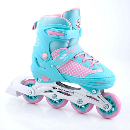 SMJ Lily Kids Girls Set 2in1 Inline Skates/Ice Skates ADJUSTABLE | ABEC-7 Roller Skates | Inline skates convertible to ice skates | Turquoise/Pink (M (34-37))