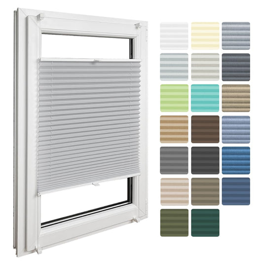 Home-Vision® Premium pleated blind without drilling with easy-fix clamp blinds for windows indoors (Grey W40cm x H120cm) Easy-fix clamp brackets blackout opaque sun protection blinds for windows & doors