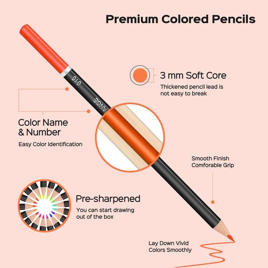Tongfushop 120 colored pencil set, color cores with soft core for adults, smooth writing, professional colored pencil core for art, drawing, with zippered case.