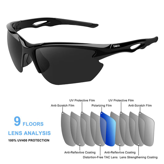 BONDDI cycling glasses, unbreakable TR 90 frame polarized sports sunglasses with UV400 protection for men and women, perfect for cycling, golf, baseball, running, and hiking.