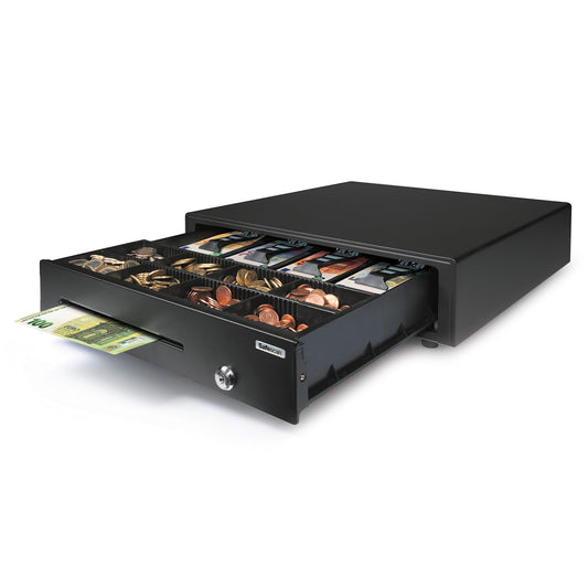Safescan LD-4141 Light-Duty Cash Drawer with 4 compartments for banknotes and 8 for coins - Cash drawer with RJ-12 connection (e.g. cash register) - Reliable cash drawer measuring 41 x 41.5 x 11.5 cm.