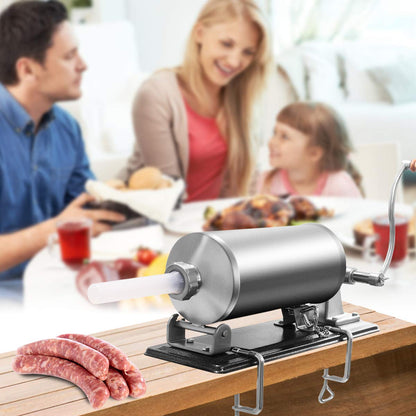 COSTWAY 2.5kg/3kg/4kg manual sausage stuffer, stainless steel sausage machine, sausage filling machine with 4 filling tubes silver, sausage press with table clamp, sausage syringe silver (4KG)