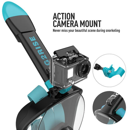 G2RISE® snorkel mask, diving mask, foldable CO2-safe snorkel full face mask with camera mount for kids and adults.