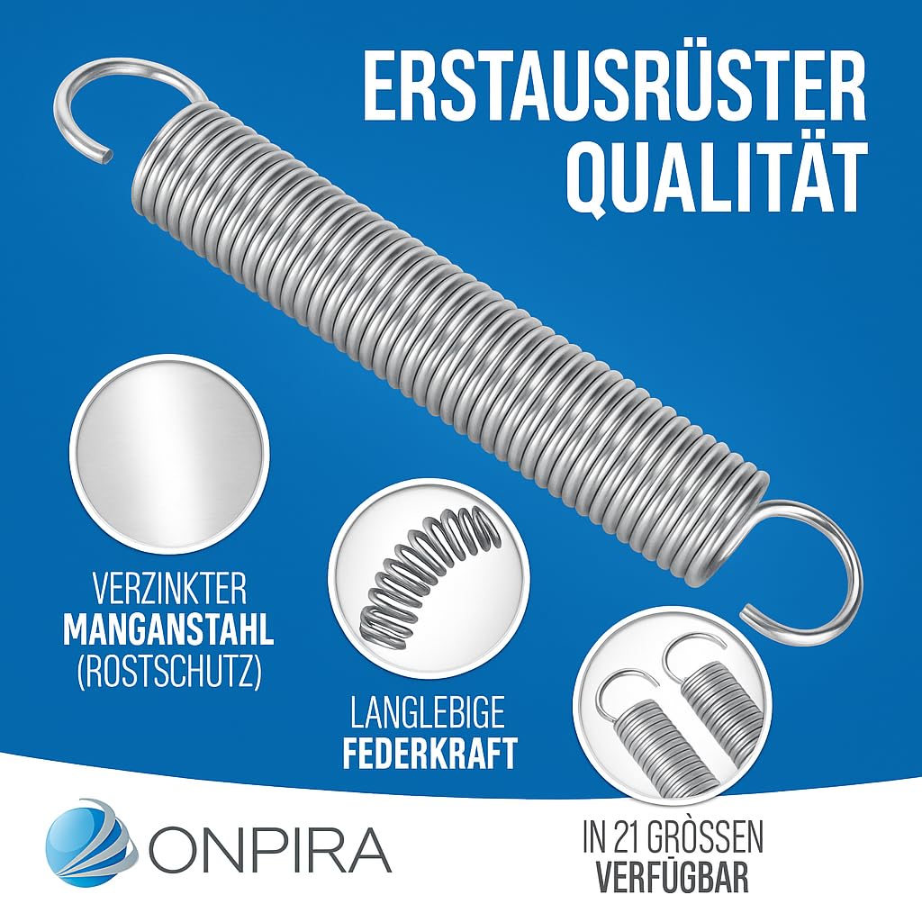 Onpira® 2x Universal Garage Door Spring in 21 sizes galvanized in original equipment manufacturer quality! Choose from garage door springs garage tension spring (600x50x7mm / tension: 181kg)
