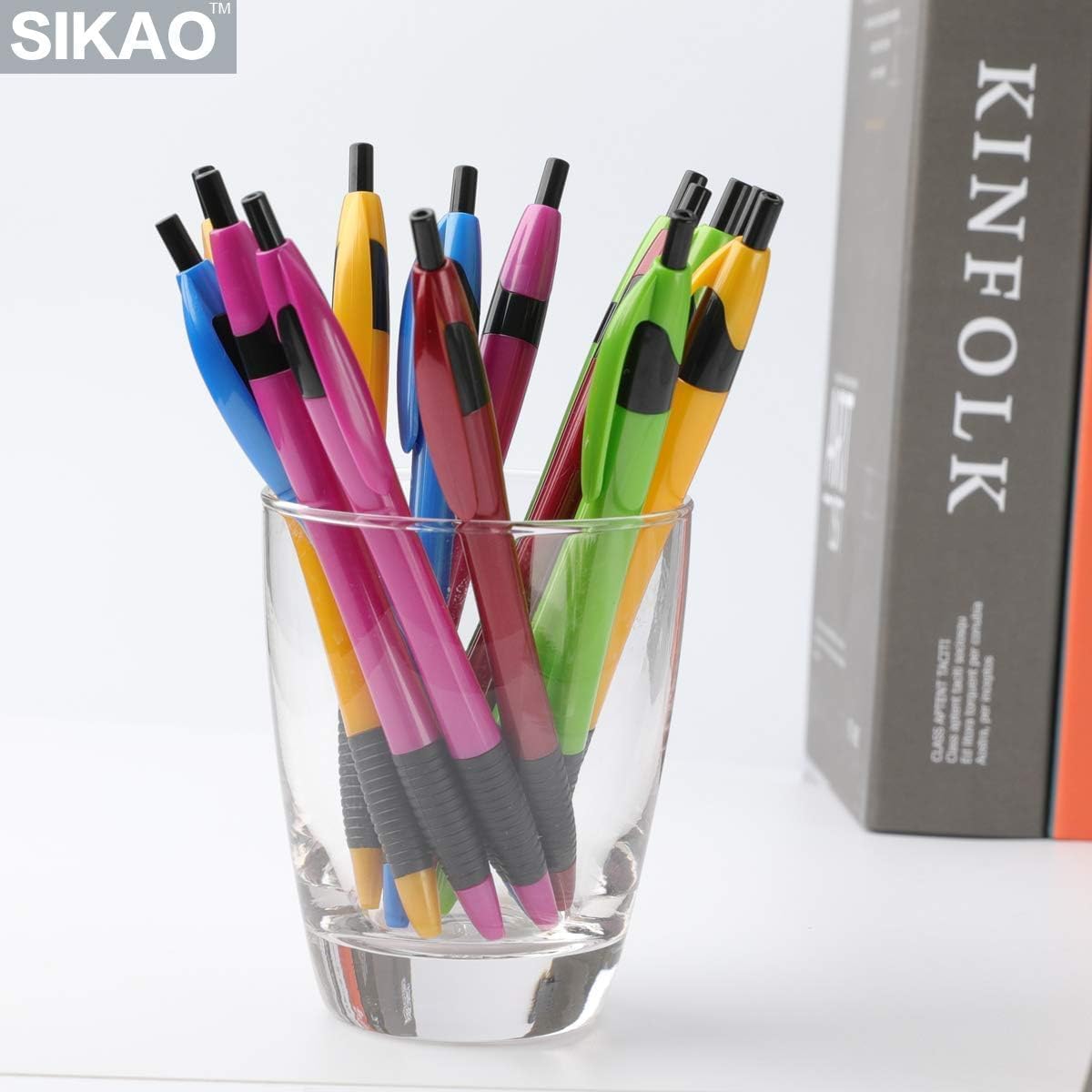 Sikao Grip Slimster Retractable Ballpoint Pen, Bulk Pack Black Ink Medium Point 1.0mm, Push Ballpoint Pens for School and Office, Click Ballpoint Pen (60 Pack)