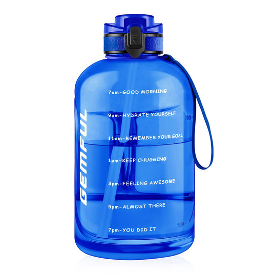 3L Motivational Water Bottle with Straw, Time Markings, & Handle! Stay hydrated & crush your fitness goals at the gym, outdoors, & in the office (Royal Blue)