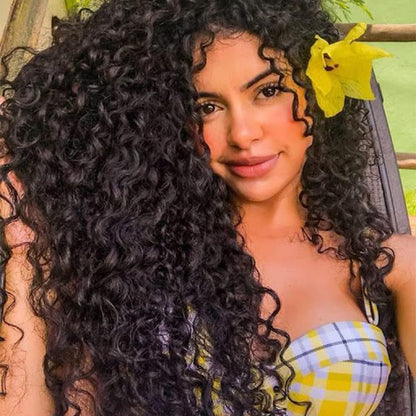 Curly Weave Bundles made of 100% human hair, 28 inches long. Unprocessed Brazilian Kinky Curly Virgin Human Hair for Black Women in natural color.