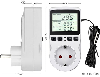 Temperature controller 230v Digital Thermostat Socket Plug thermostat with sensor Timer, Temperature socket heating cooling for greenhouse heating blanket water tank