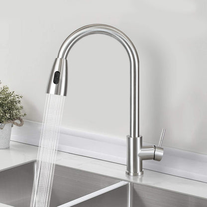 Kitchen faucet high pressure - faucet with spray sink mixer tap pull-out 360° swivel stainless steel dual function kitchen tap - brushed nickel.