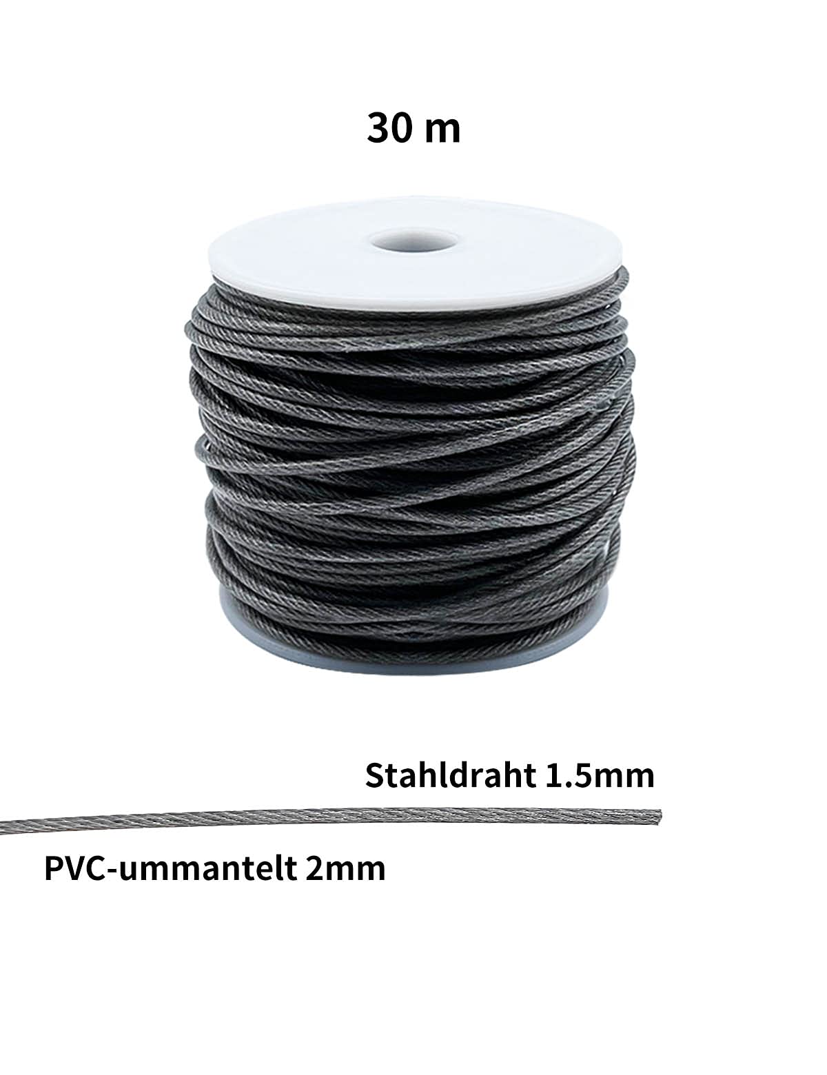 30M trellis wire rope 304 stainless steel, PVC-coated 2mm steel wire 1.5mm 5x turnbuckle M5 hook eye, 10x thimble, 10x wire rope clamps, 10x eye screw, 10x expansion tube, 67 pcs.