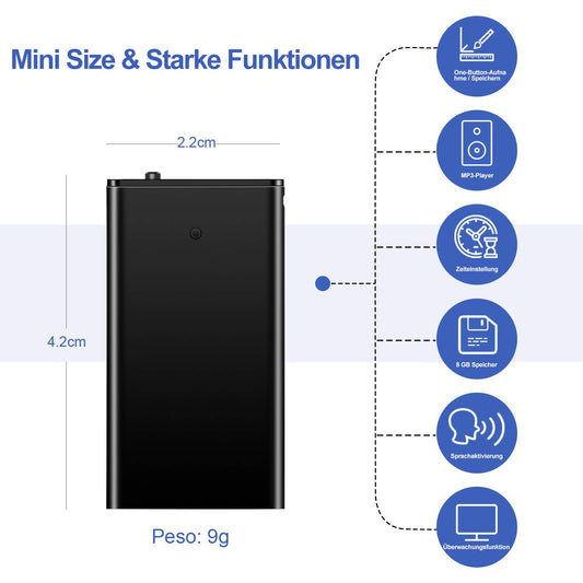 Mini voice recorder, TDW Mini recording device 8GB with microphone Digital voice recorder Small USB Voice Recorder with headphones for recording lectures meetings interviews, Black
