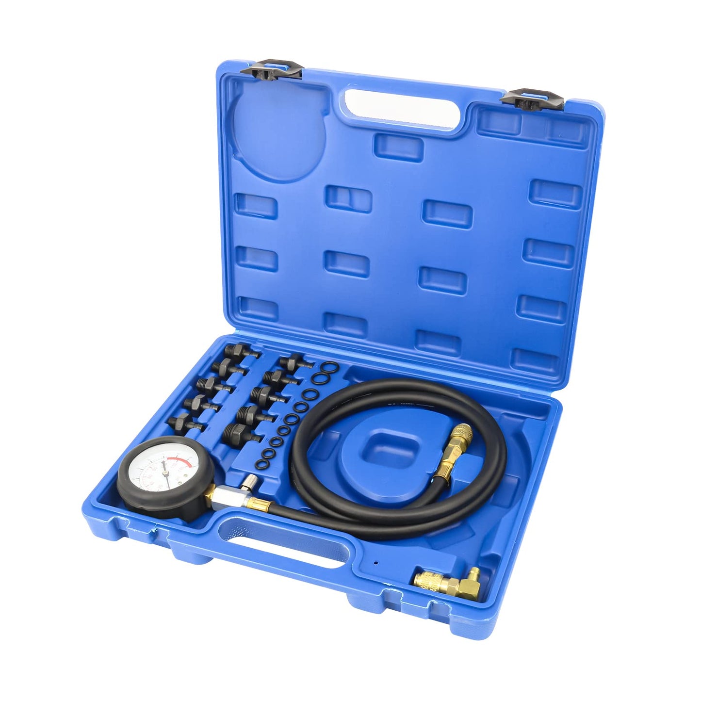 FreeTec oil pressure gauge, 140 PSI 10 Bar engine cylinder oil pressure tester set, oil pressure gauge automotive tool for car truck tractor (blue)