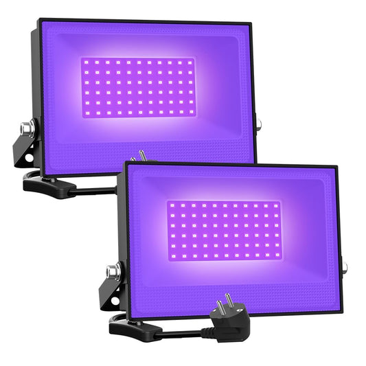 Onforu 2er 30W LED Blacklight Floodlight, UV Floodlight with Plug, IP66 Waterproof Blacklight Lamp, Fluorescence Blacklight with Switch, UV Spotlight Party Light for Bar, Neon Colors, Party Decor