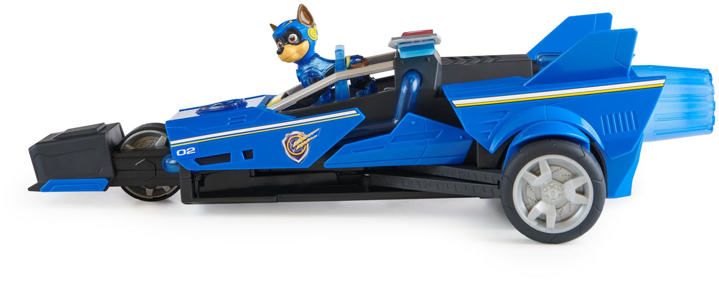 PAW PATROL: The Mighty Pups Movie, 40cm long Chase Deluxe Superhero Rocket Vehicle incl. Chase figure, lights and sounds, suitable for children aged 3 and up.