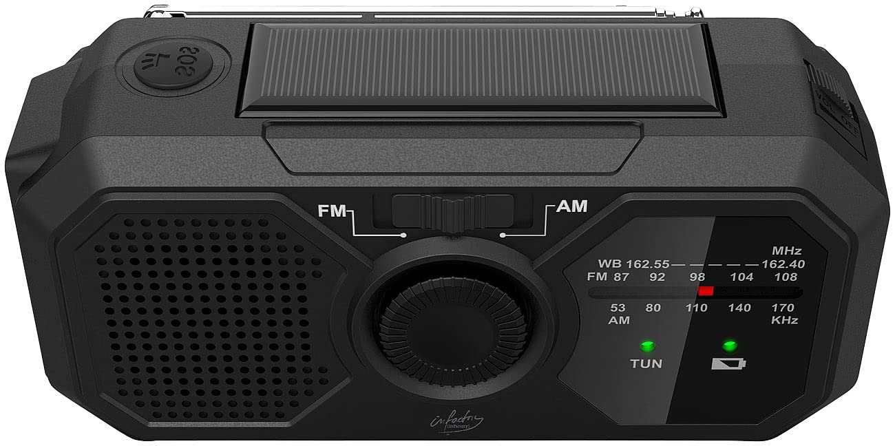 infactory Crank Radios: Solar and Dynamo Crank Radio with LED Light, SOS, Powerbank Function (Radio with Battery, Emergency Radio, Headphone Cable)