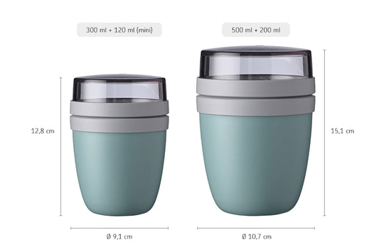 Mepal - Lunchpot Ellipse Duo Pack - Practical cereal cup, yogurt cup, to go cup - suitable for freezer, microwave & dishwasher - 300 & 500 ml - Nordic Blue