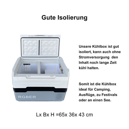 RGBer® Car Cooler, Compressor Cooler 30 liters, 2in1 Dual Zone Cooling & Freezer, 12/24 V 230V Cooling up to -20 ° C for car, truck, camping