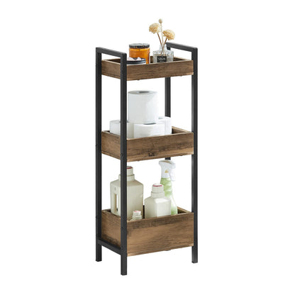 SoBuy bathroom cabinet with 3 sturdy shelves, narrow MDF bathroom cabinet, bathroom furniture commode up to 30kg capacity, freestanding wood-colored bathroom shelf for small bathrooms 28x20x74cm FRG226-F