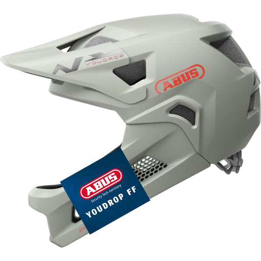 ABUS MTB helmet YouDrop FF - Fullface helmet for kids and teenagers - perfect for getting into mountain biking - with removable chin guard - Grey, Size S