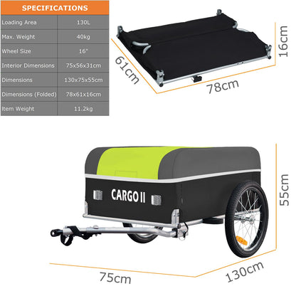 Tiggo Cargo II bike cargo trailer with 130 liters volume. Foldable bike trailer for transporting loads.