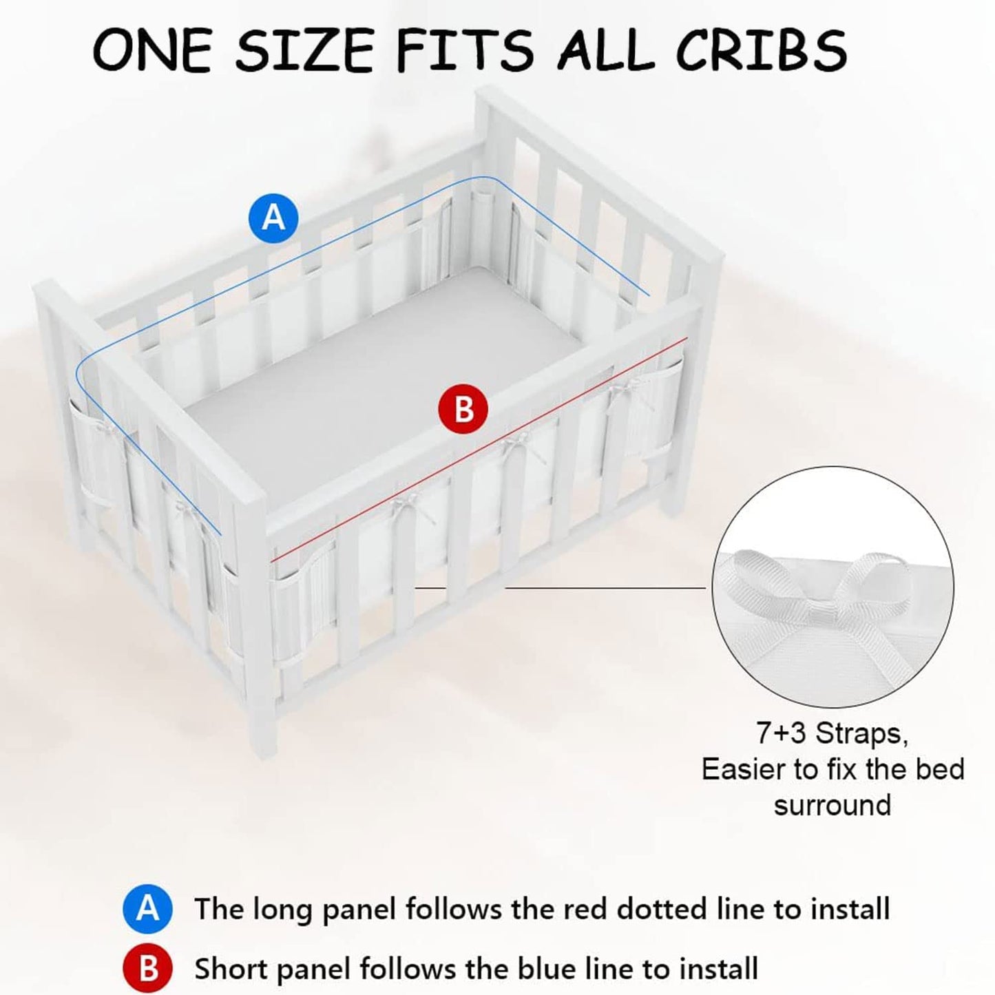 Crib Bumper Pad, 2 Pack Baby Bumper, Head Bumper for Baby Crib, Breathable Crib Bumper, Baby Crib Breathable Protection, Bumper Pads for Toddler Beds, Crib Rail Padding.