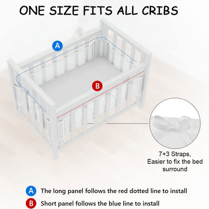 Crib Bumper Pad, 2 Pack Baby Bumper, Head Bumper for Baby Crib, Breathable Crib Bumper, Baby Crib Breathable Protection, Bumper Pads for Toddler Beds, Crib Rail Padding.