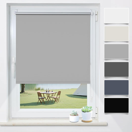 Blackout blind clamp fix without drilling light gray W80 x H170cm (fabric width 75cm) Roller blinds for windows without drilling thermal roller blackout clamp roller thermal roller side pull roller sun & heat protection