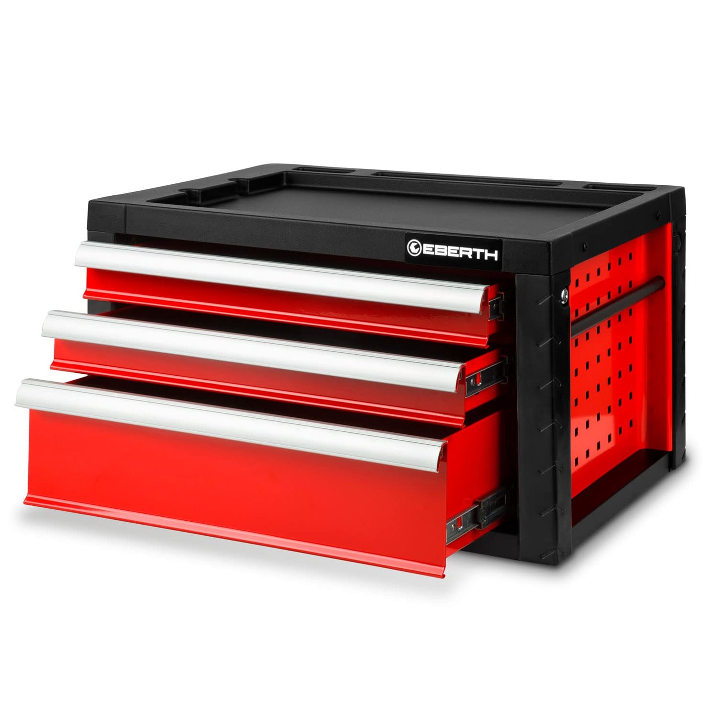 EBERTH Empty Tool Box, Metal Tool Cabinet with 3 drawers, ball-bearing telescopic rails, full extension, lockable tool box with 2 keys, red powder-coated tool chest.