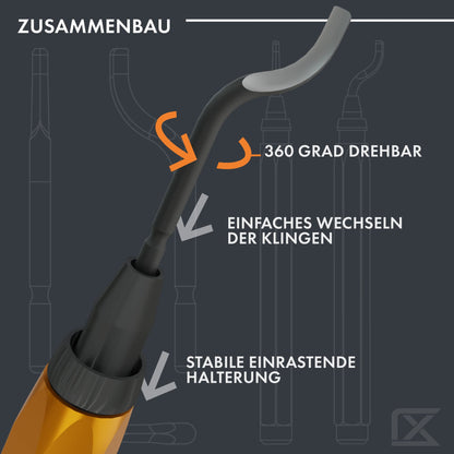 Ruthex deburring tool with 11 blades for plastic, metal, stainless steel, copper, PVC - perfect for 3D printing accessories - hand deburrer with storage compartment in handle - 360° rotating blades.