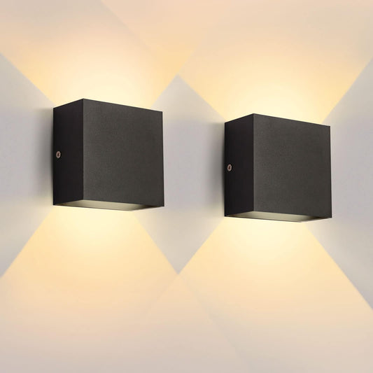 Lureshine Wall Light LED Indoor 2 Pack, 10x10x5cm Up and Down Wall Lamp, Aluminum Die-cast Wall Light 10w Black, 3000K Warm White, for Living Room Garage