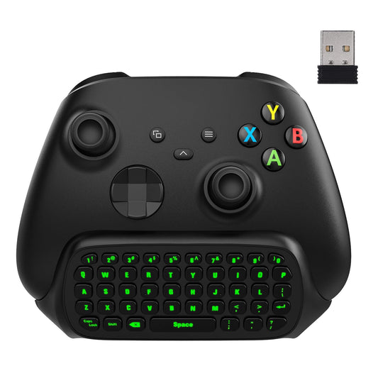 MoKo Xbox Mini Keyboard, 2.4G Receiver Wireless Chatpad Game Keyboard with Headset Green Backlight Audio Jack, Compatible with Xbox One S/One Elite/Series X/Series S, Anthracite Black