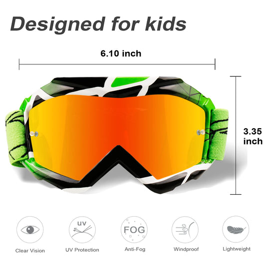 NENKI Kids Motorcycle Goggles, Dirtbike Off-Road Racing Motocross Goggles with TPU Frame and Sponge Layer, Anti-UV Protective Goggles for Children Youth aged 3-12 years.