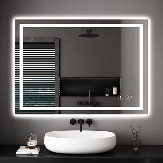 Dripex bathroom mirror with LED lighting, touch switch, dimmable, 3 adjustable light colors. Fog-free 60 x 80 cm illuminated bathroom mirror.