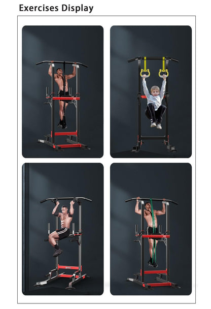 Power Tower Dip Station Pull-Up Bar – Adjustable multi-purpose home fitness equipment with non-slip foot pads – 330 pounds / 150 kg weight capacity.
