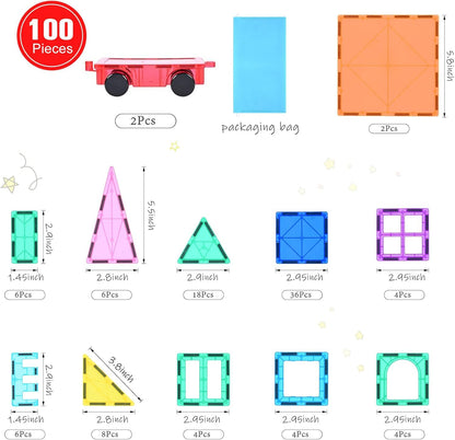 Magnetic blocks 100Pcs for kids aged 3+ Strong magnetic Montessori toy Kids STEM learning toy Gift to promote creativity for boys girls (100 pcs)