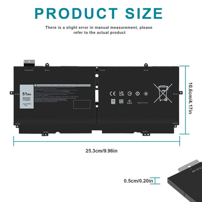 ARyee 52TWH Battery Compatible with Dell XPS 13 7390 2-in-1 P103G P103G001 P103G002 Series Notebook, Replacement for 52TWH MM6M8 0MM6M8 XX3T7 0XX3T7 (7.6V 51Wh)