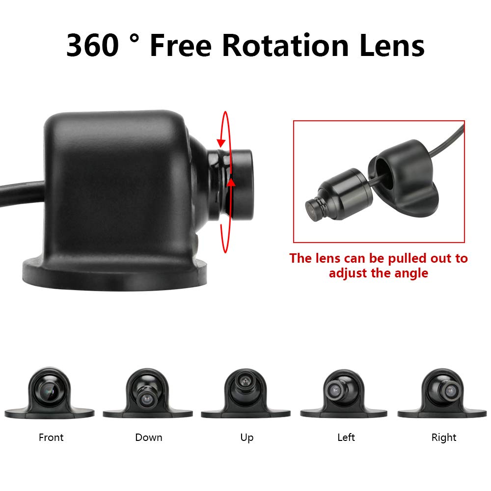 Jansite car backup camera side view camera without drilling car rear view camera IP68 waterproof front camera 120-degree wide angle lens night vision 12V